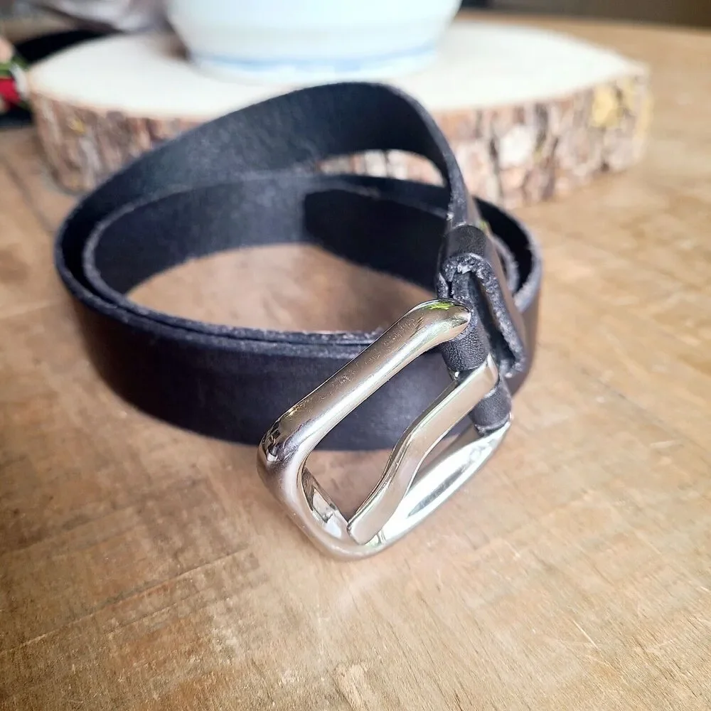 FOSSIL Black Genuine Leather Belt Size M Silver Square‎ Buckle